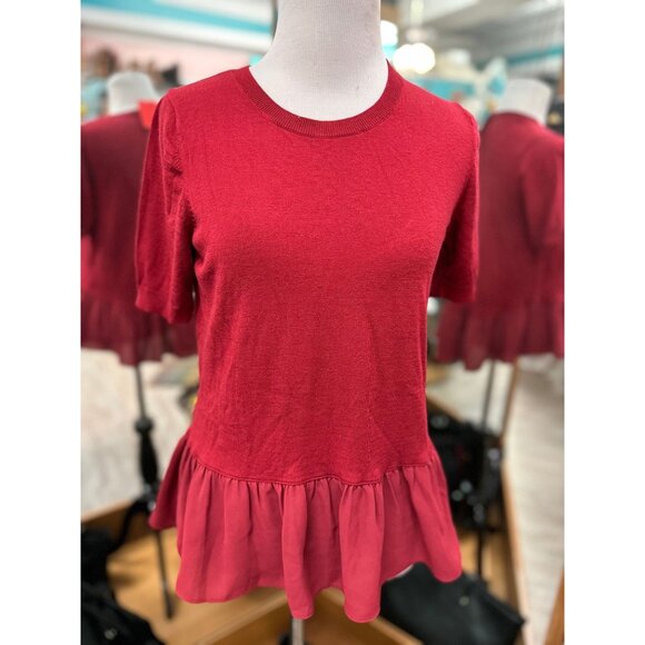LOFT Tops - Loft Burgundy Short Sleeve Ruffle Bottom Top in XS